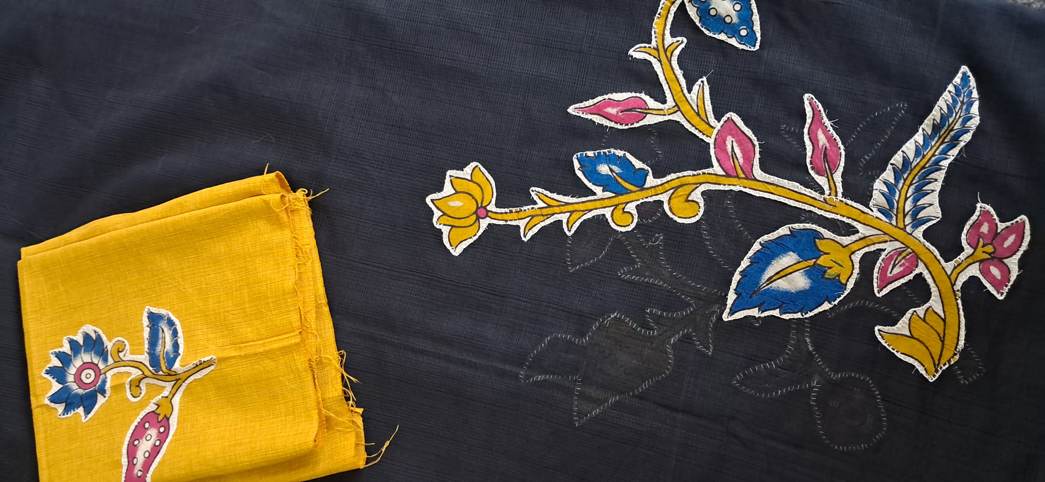 Hand Woven Cotton Applique work Saree with Blouse