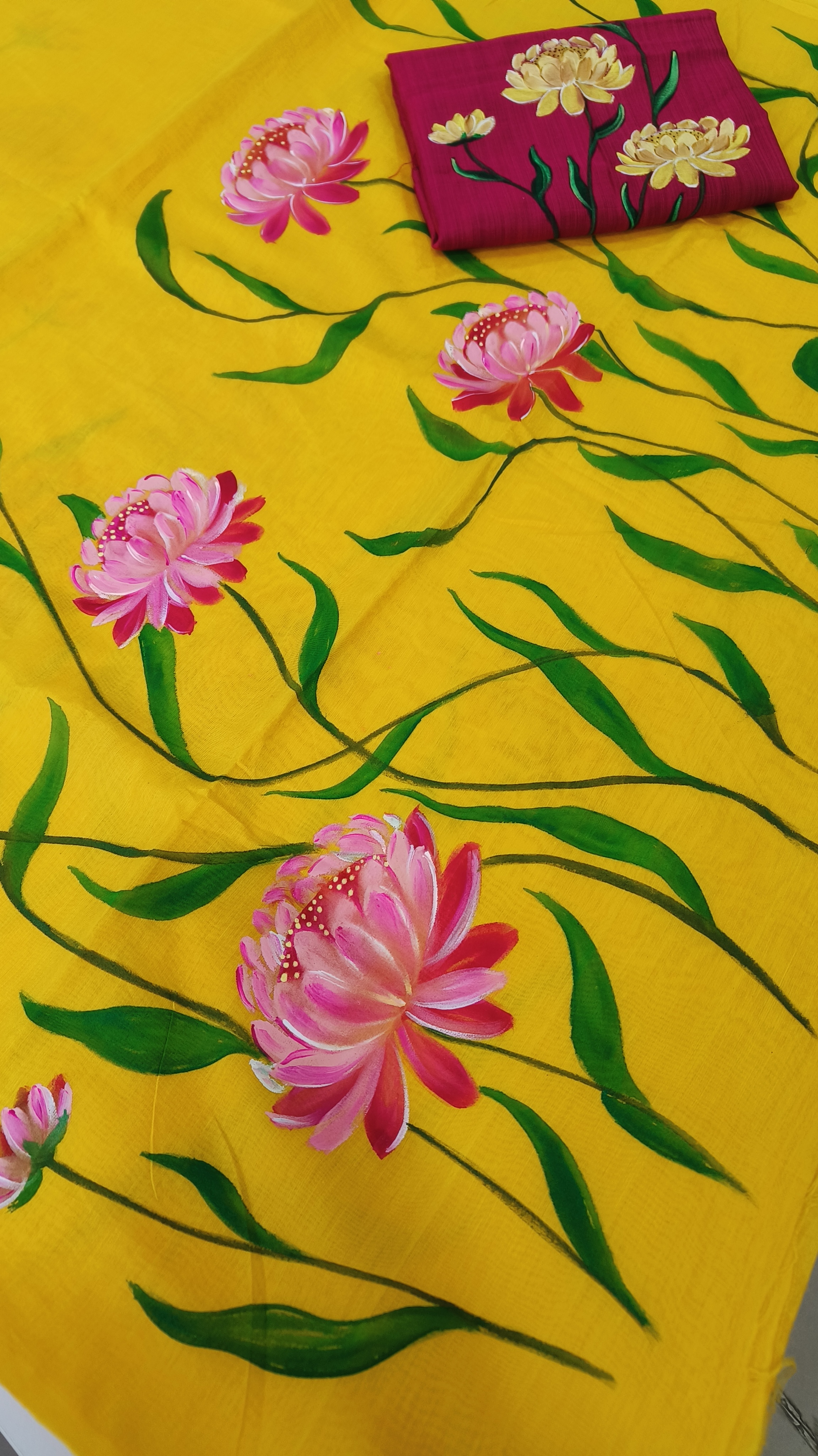 Mul Chendari Hand-painted Floral Saree Set
