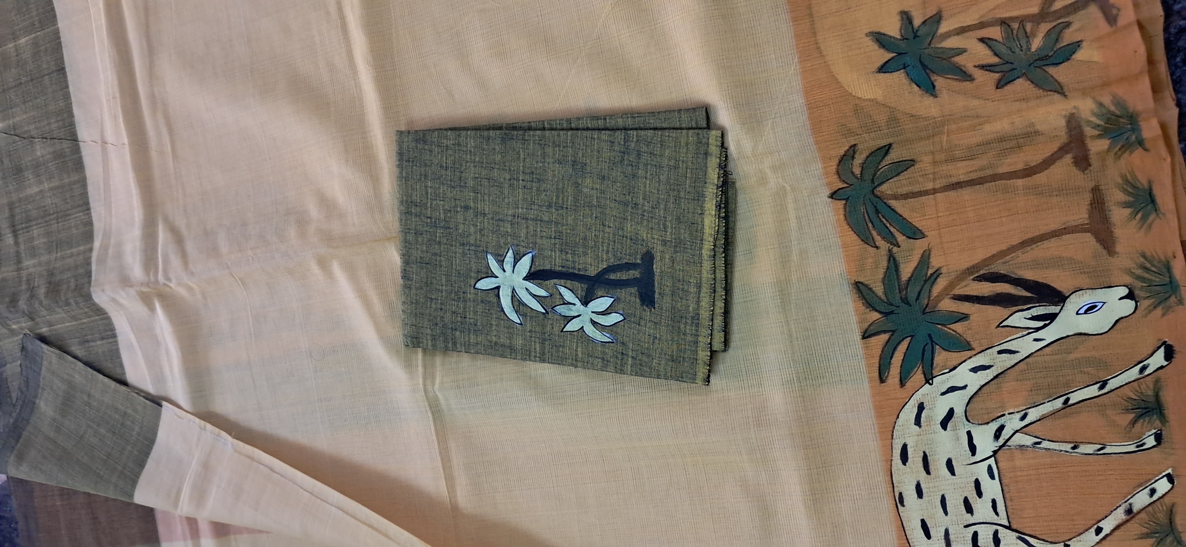 Hand Woven Hand Painted Cotton Saree with Blouse