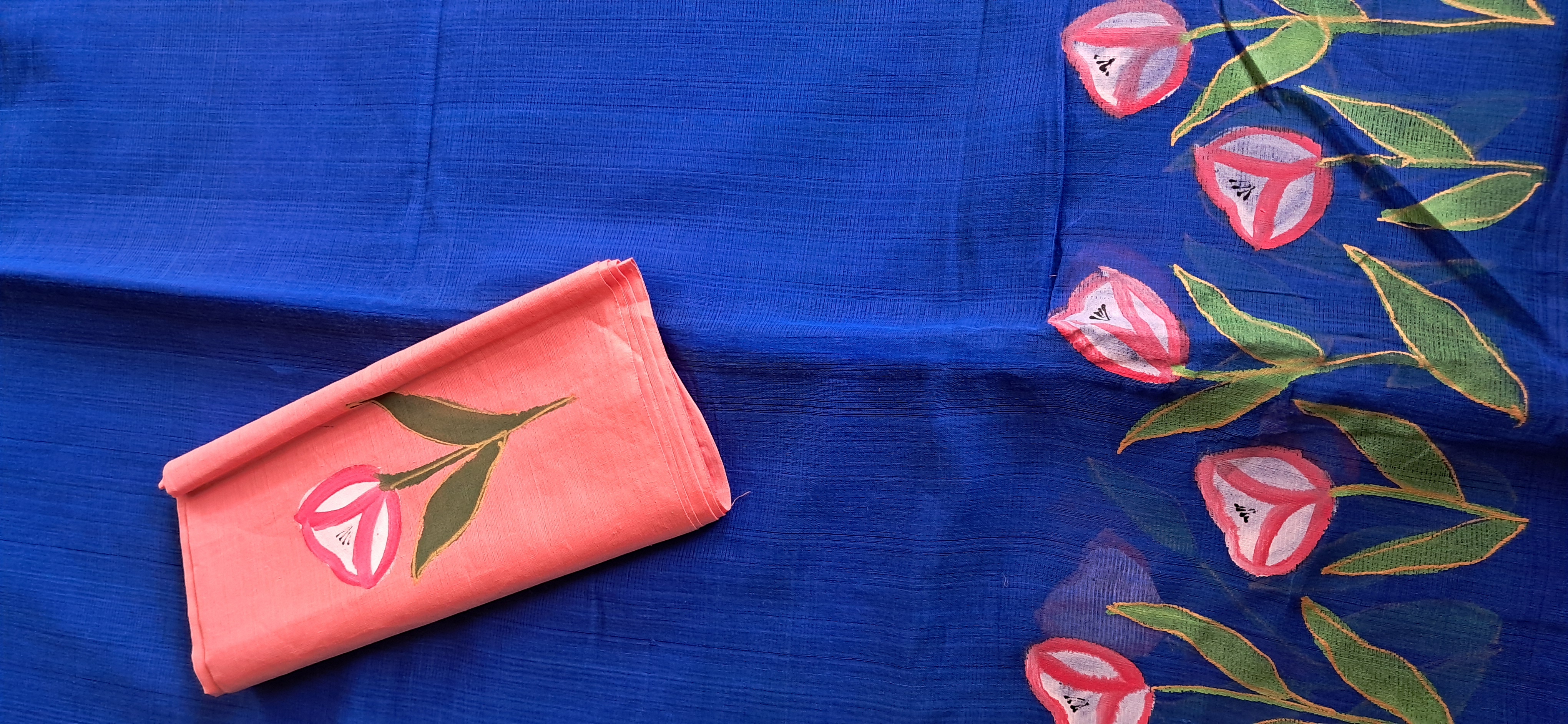 Hand Woven Hand Painted Cotton Saree with Blouse