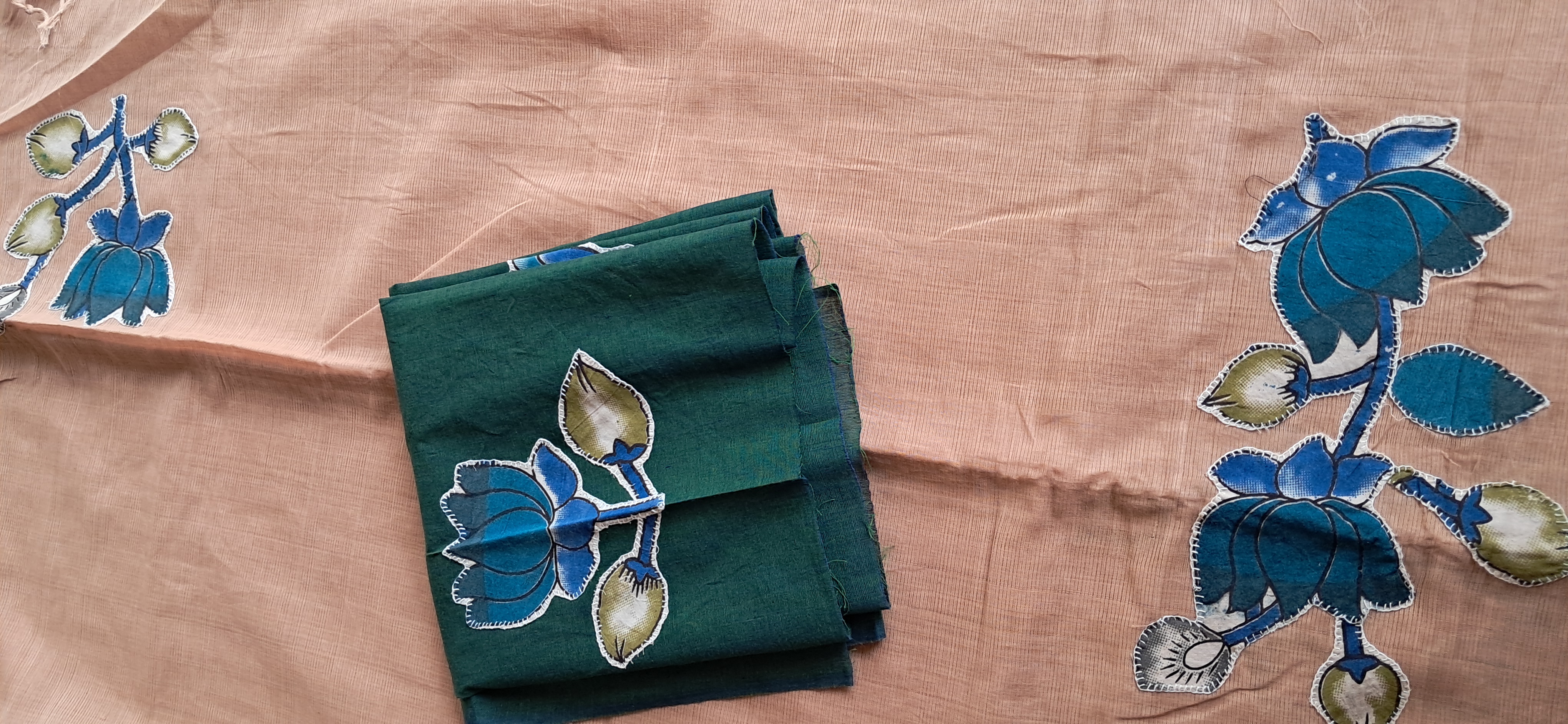 Hand Woven Cotton Applique work Saree with Blouse