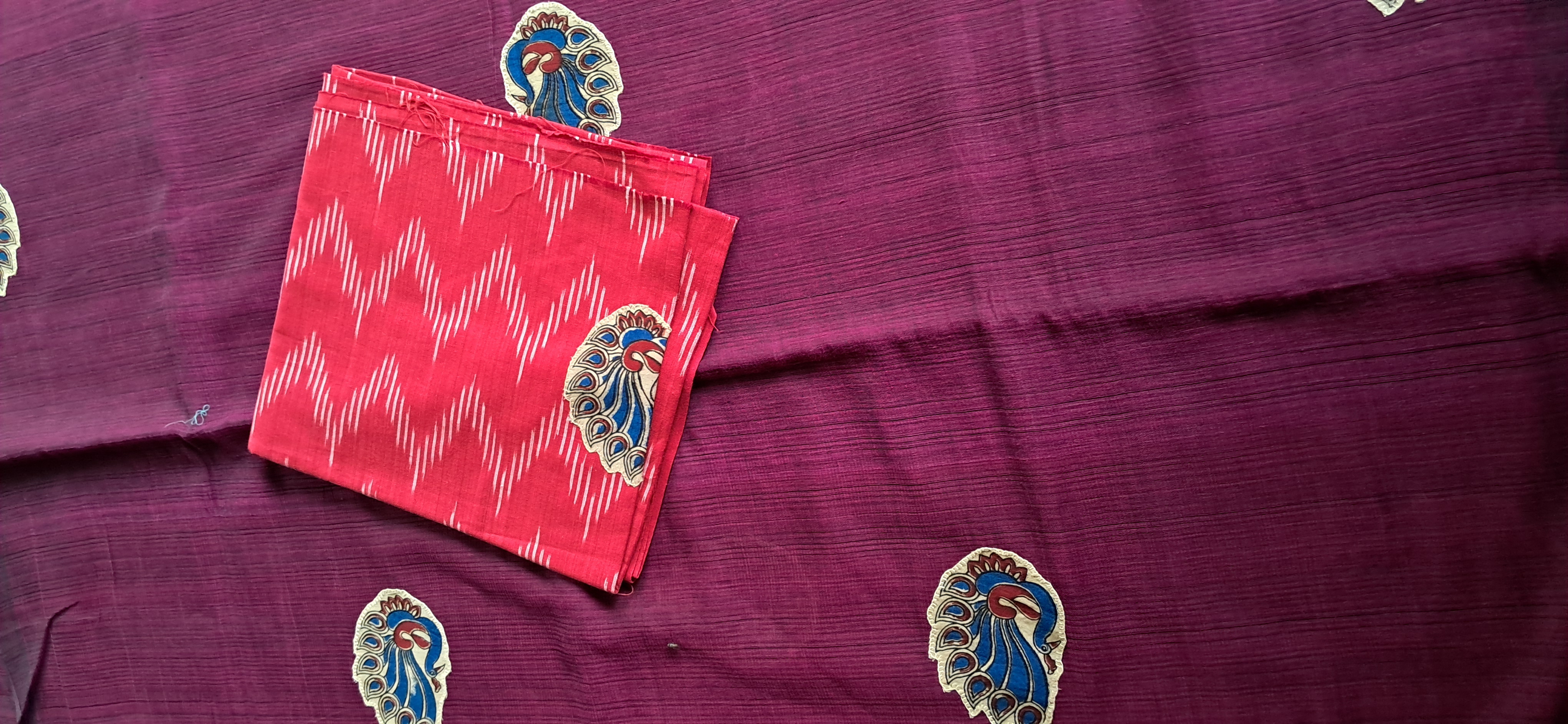 Hand Woven Cotton Applique work Saree with Blouse
