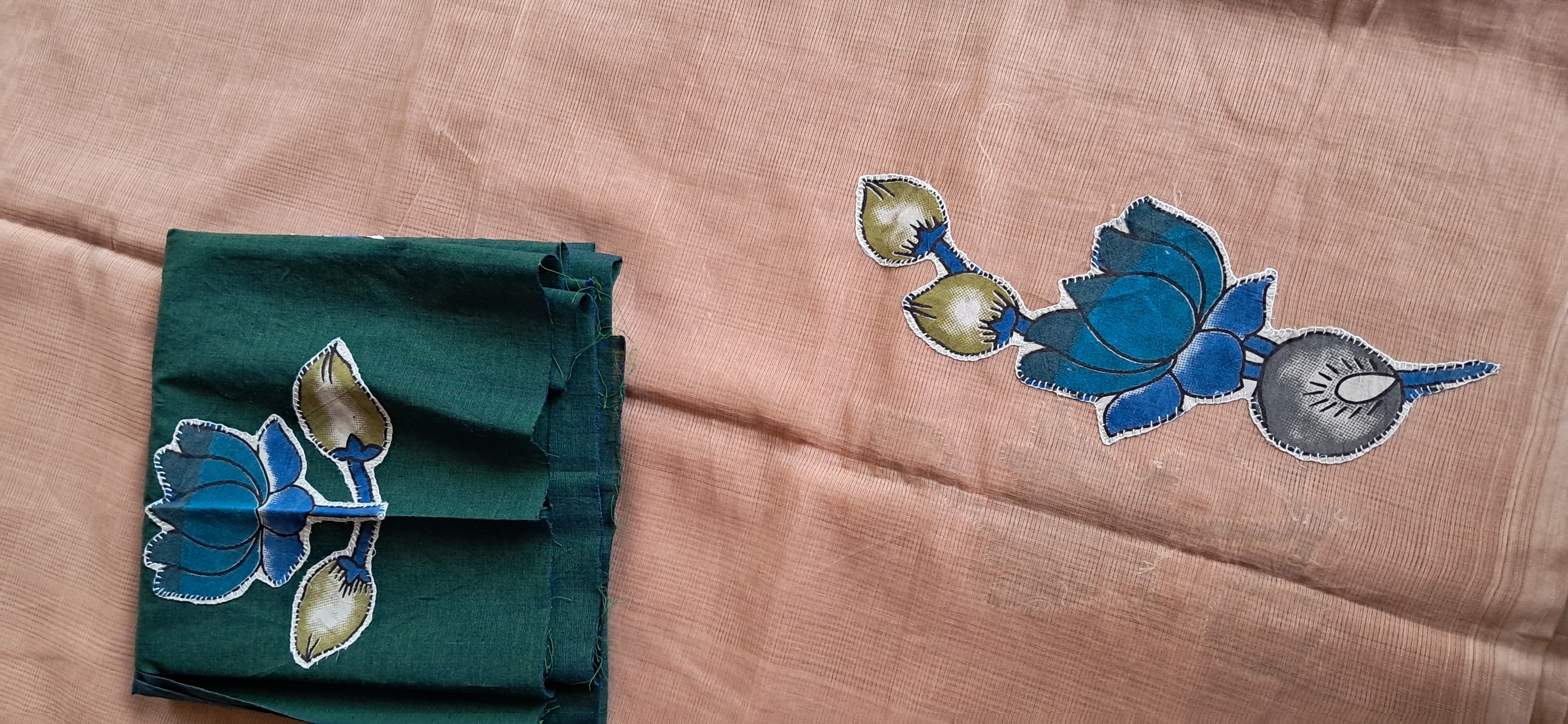 Hand Woven Cotton Applique work Saree with Blouse