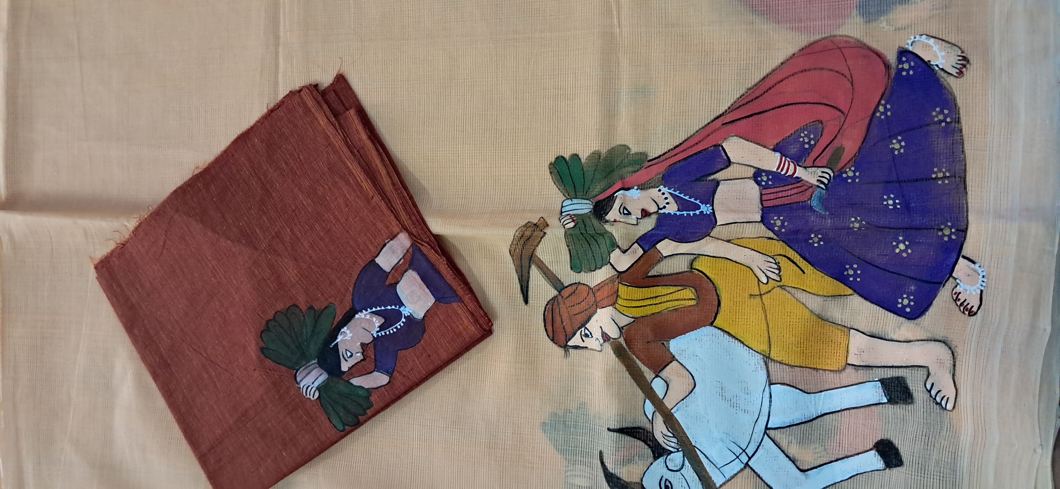 Hand Woven Hand Painted Cotton Saree with Blouse