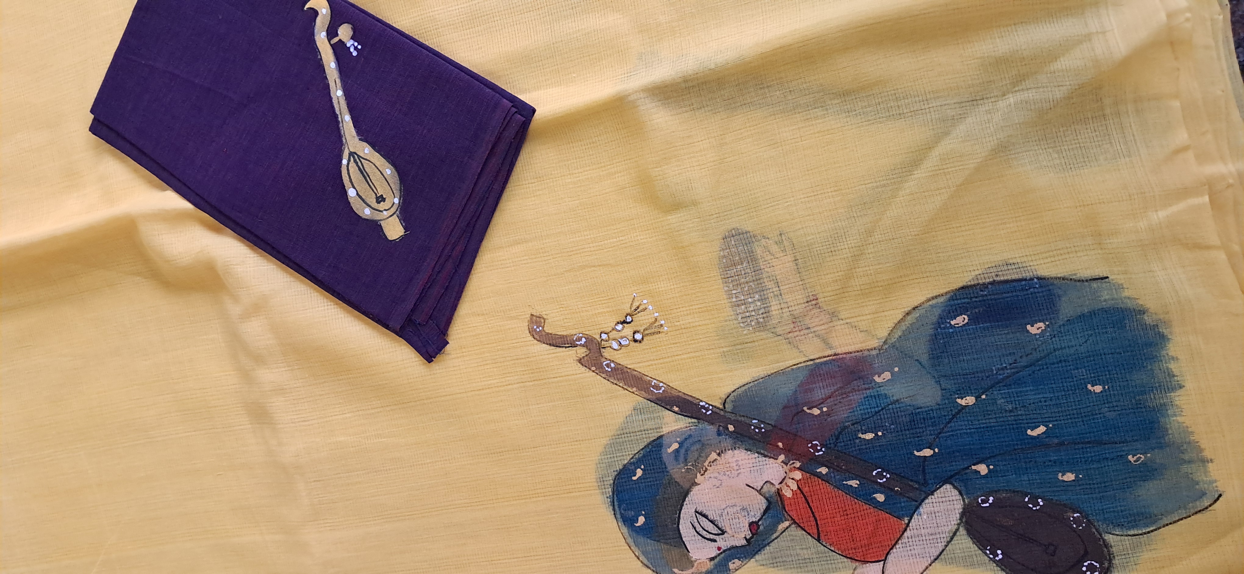 Hand Woven Hand Painted Cotton Saree with Blouse