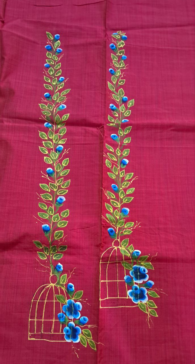 Hand Painted  Floral Kurti (Top ) Material