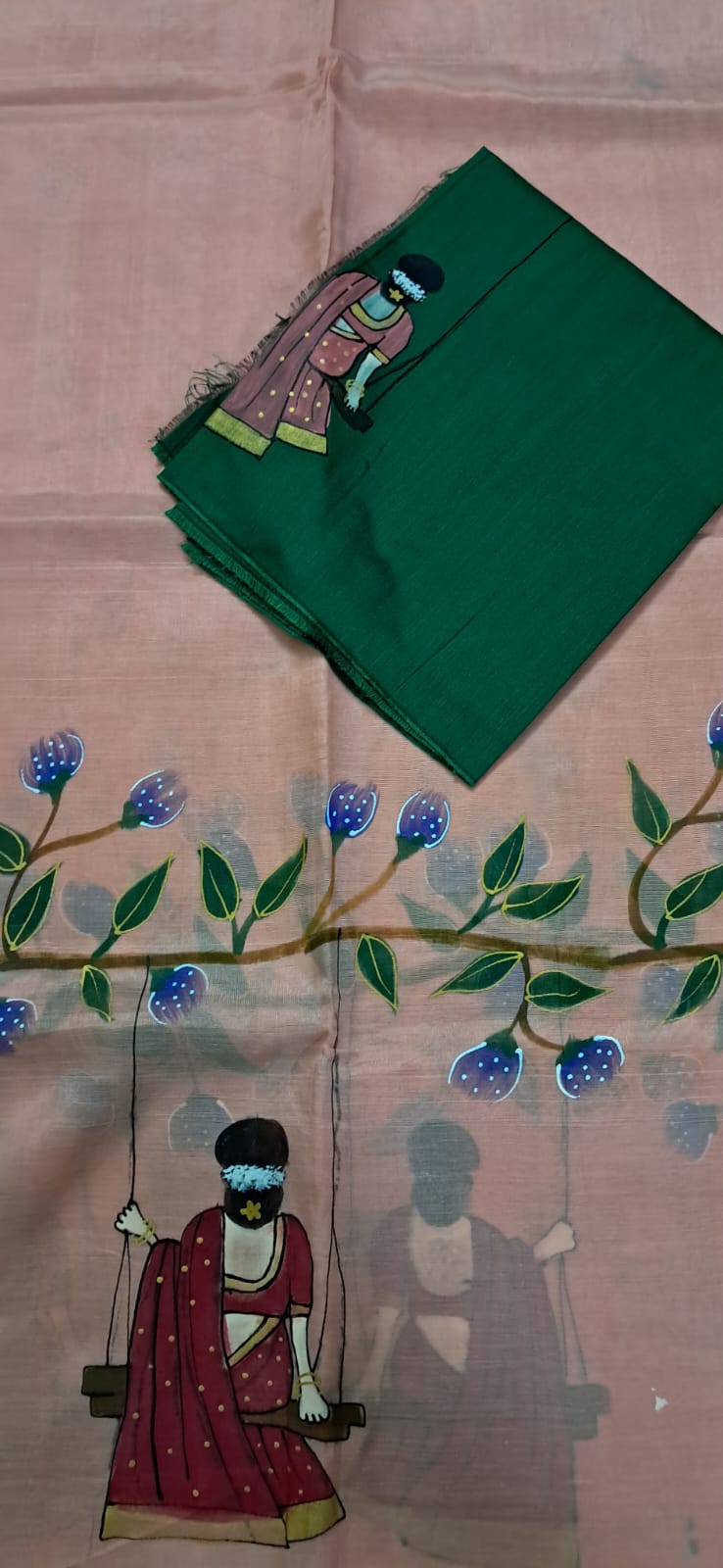 Hand Woven Hand Painted Silk (Pattu) Saree with Blouse