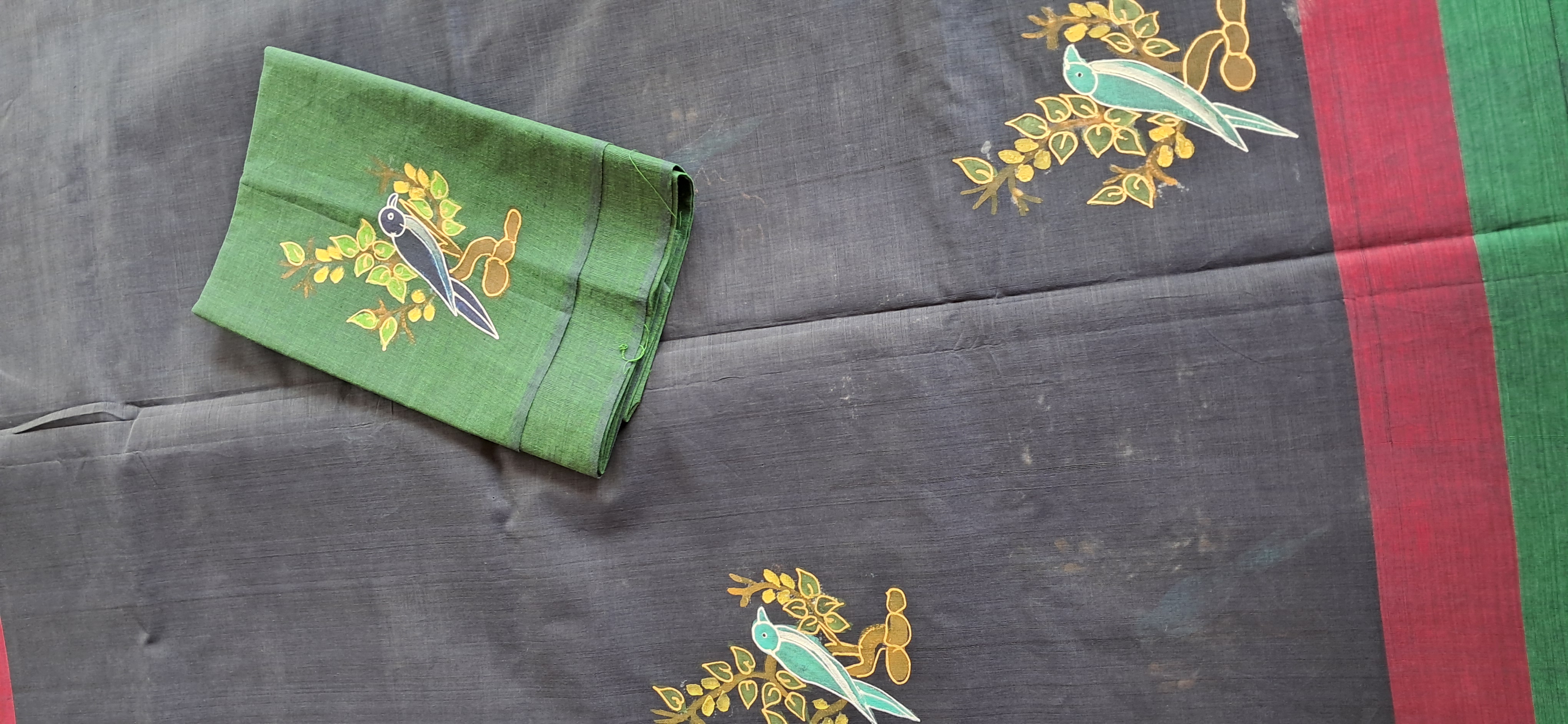 Hand Woven Hand Painted Cotton Saree with Blouse
