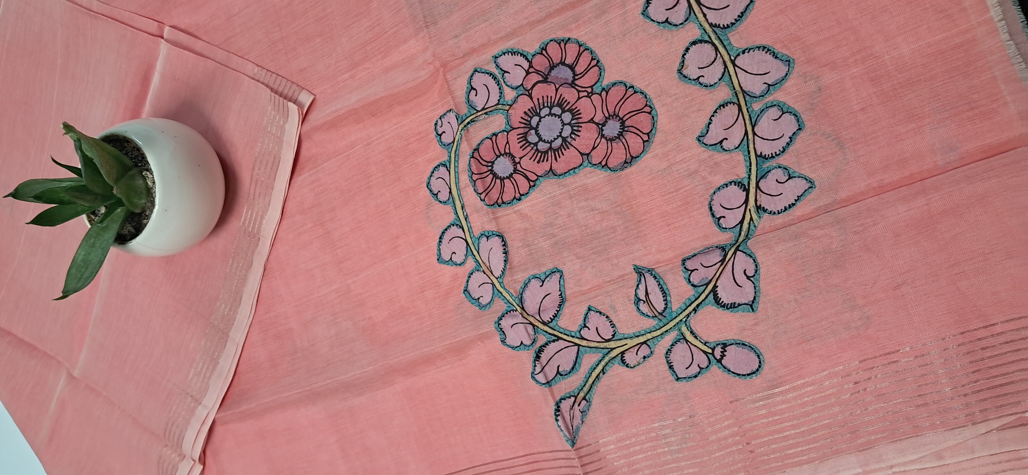 Hand Woven Penkalamkari Applique work Silk (Pattu)