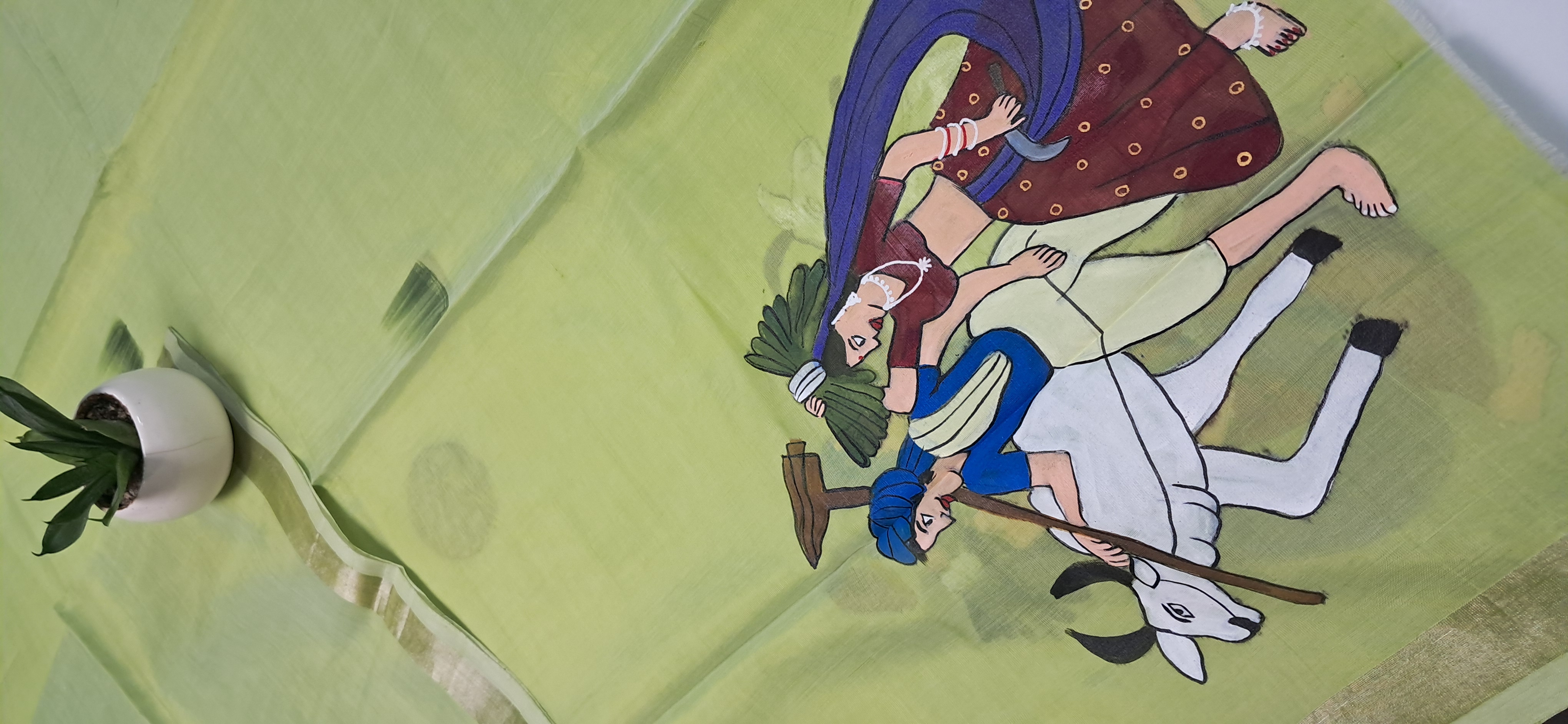 Hand Woven Hand Painted Silk (Pattu) Duppata