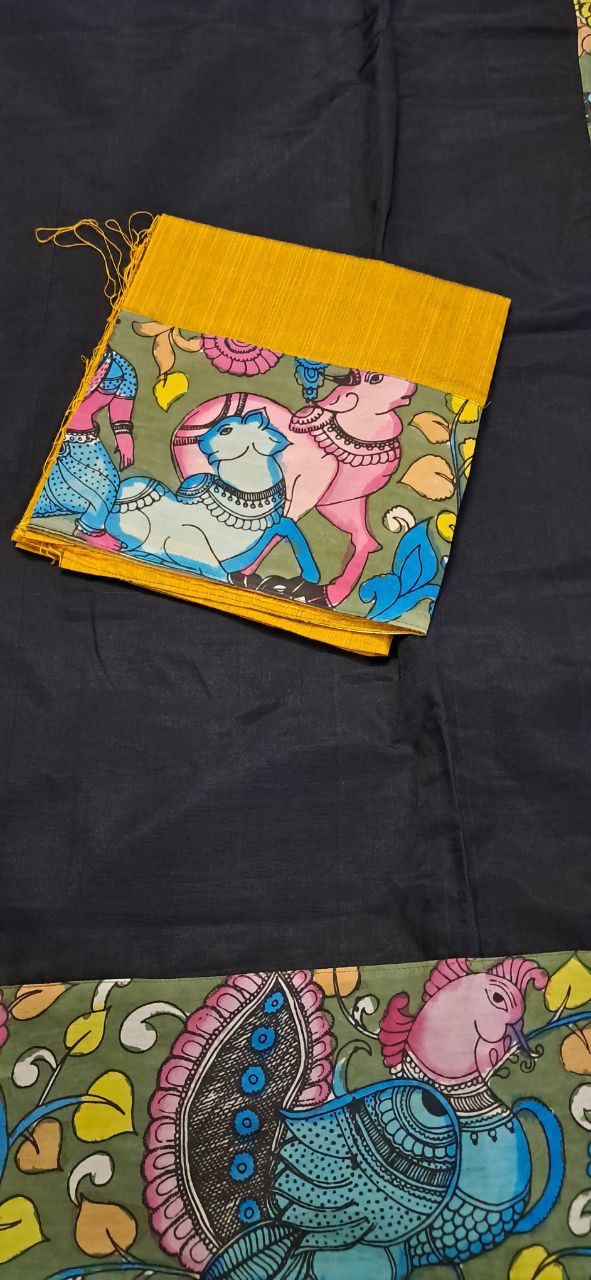 Handwoven Silk(Pattu) Saree With Penkalamkari Boarder with Blouse