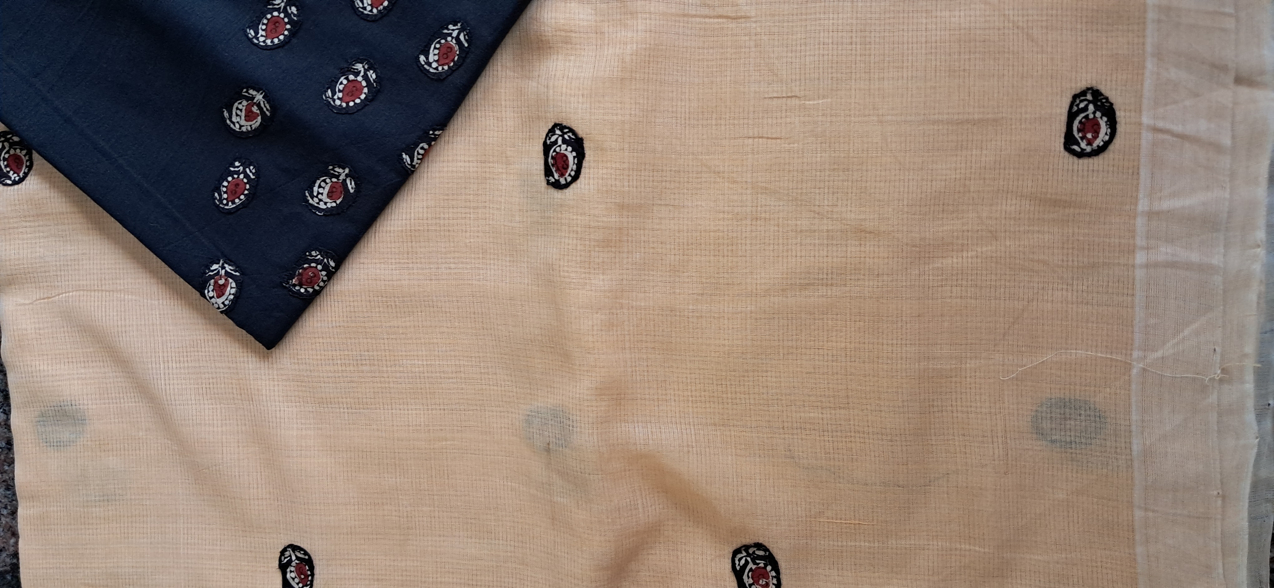 Hand Woven Cotton Applique work Saree with Blouse