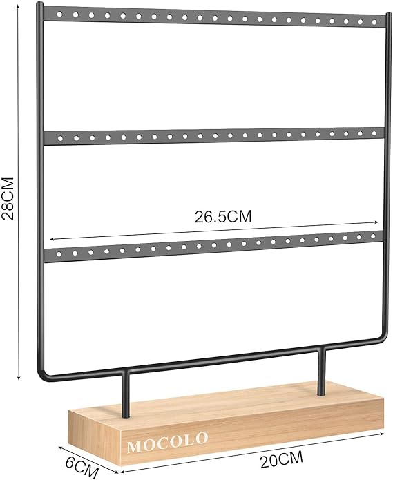 Three-tier jewelry organizer with wooden base