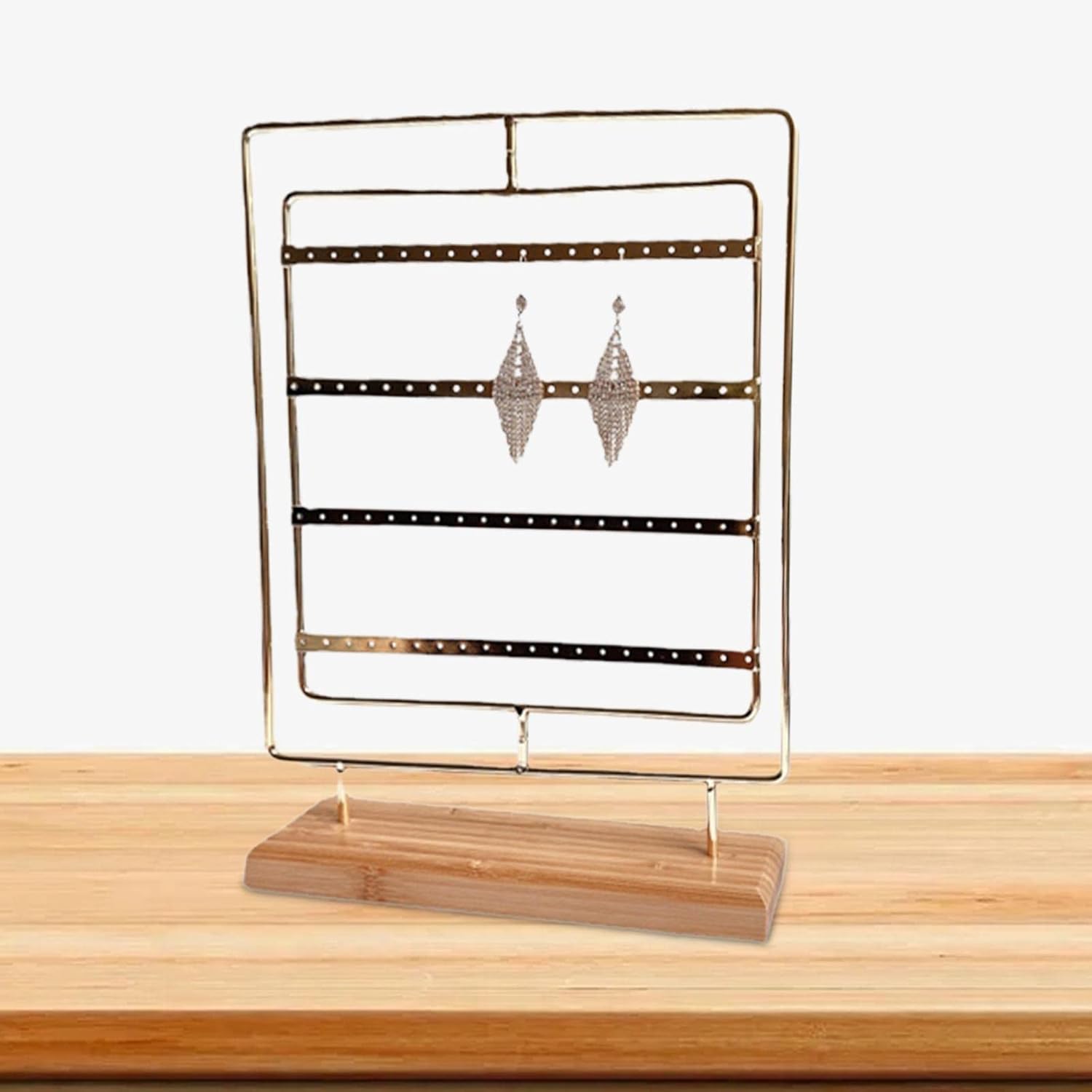 Earring Display Stand Wooden Base Chrome Metal Finished
