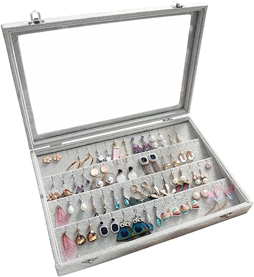 Jewelry Earring Tray With Glass Cover