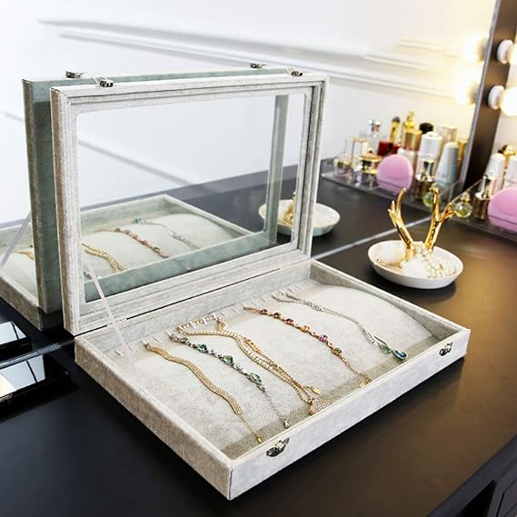 Jewelry chain Organizer Tray With Glass Cover
