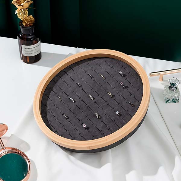 Round Wooden Jewelry Organizer Tray