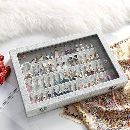 Jewelry Earring Tray With Glass Cover