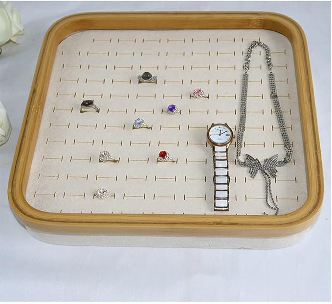 Bamboo Wood Hundred Ring Box Dustproof Jewelry Box Counter Display Ring / Earrings Tray 