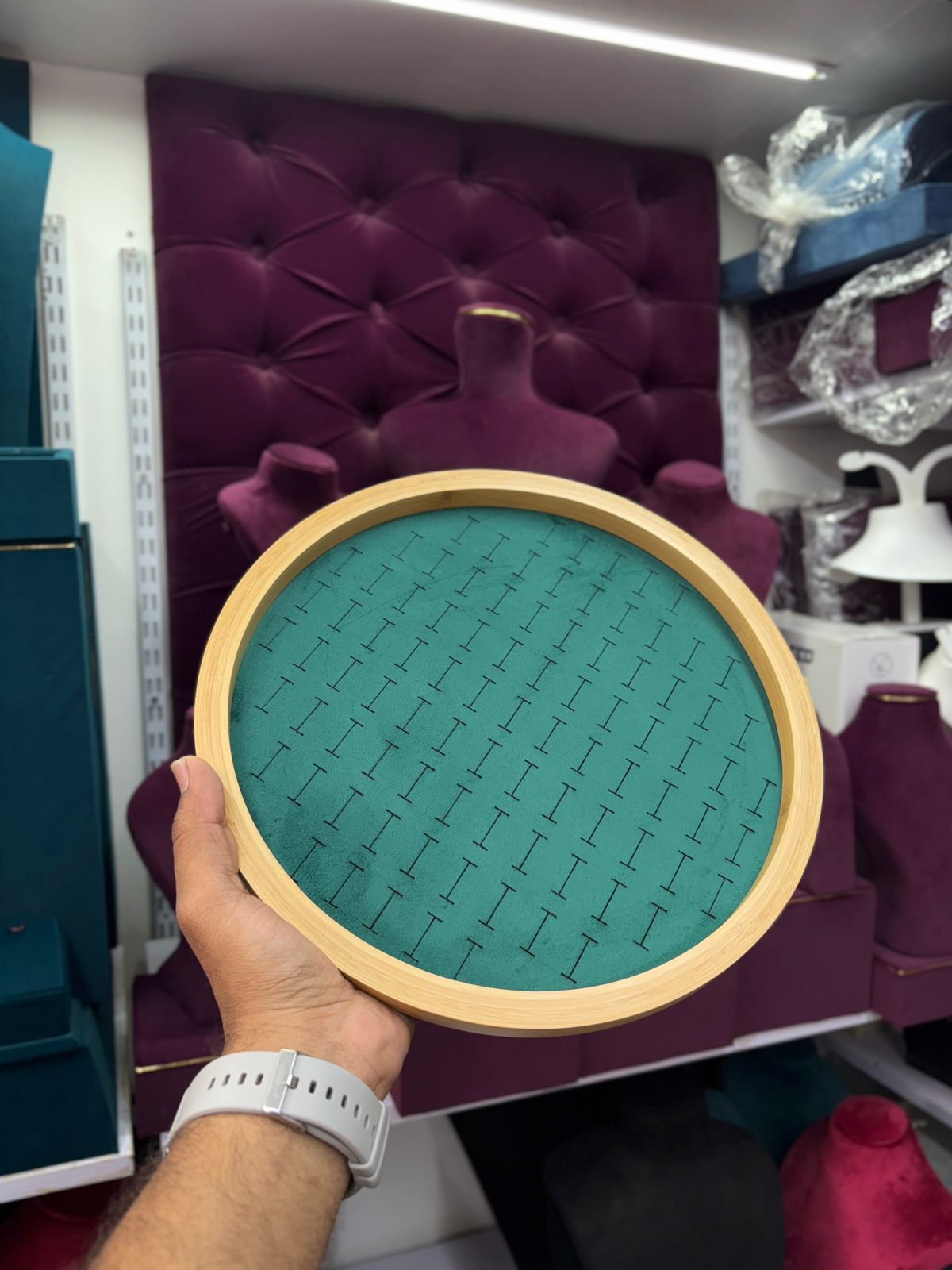 Round Wooden Jewelry Organizer Tray