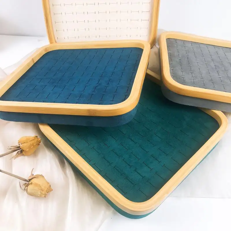 Bamboo Wood Hundred Ring Box Dustproof Jewelry Box Counter Display Ring / Earrings Tray 