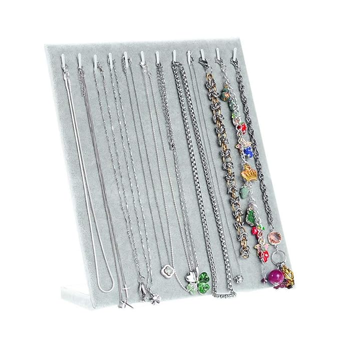 Grey Color Velvet Pendant Long Chain Display 