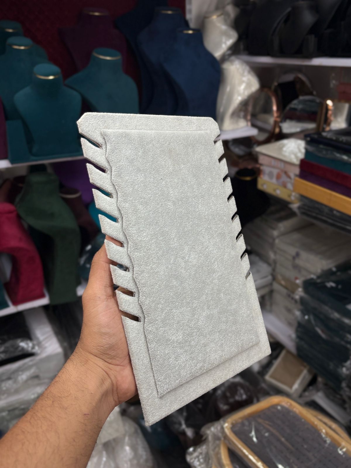 Grey Velvet Necklace Display Stand