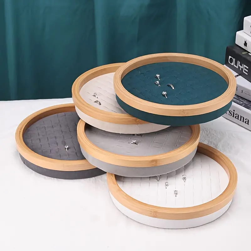 Round Wooden Jewelry Organizer Tray