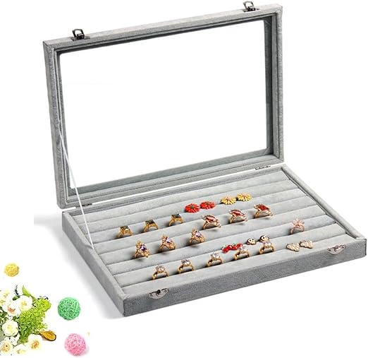 Jewelry Ring Tray With Glass Cover