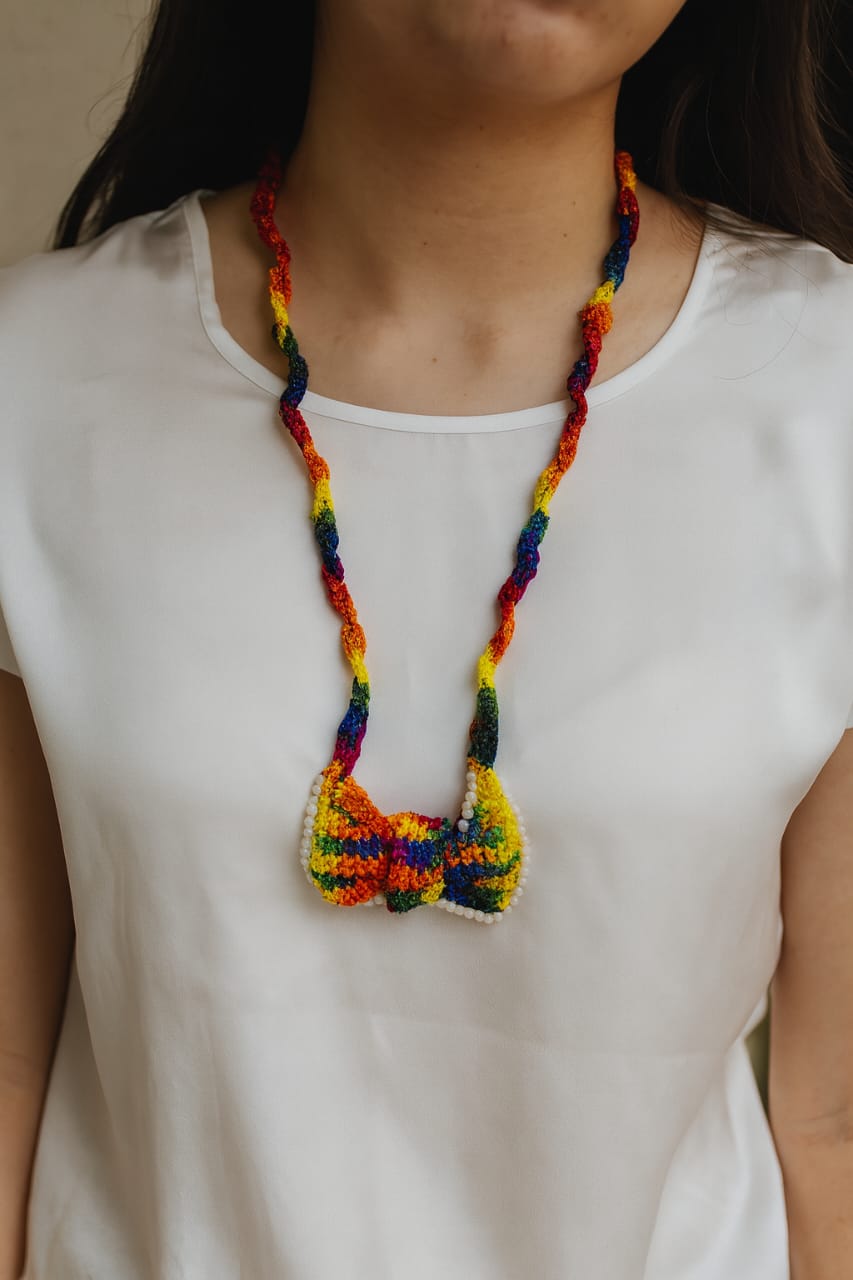 Handmade Rainbow Bow Necklace