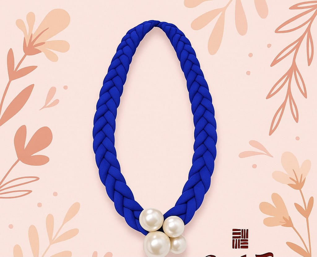 Braided Blue Necklace with Pearl Accents