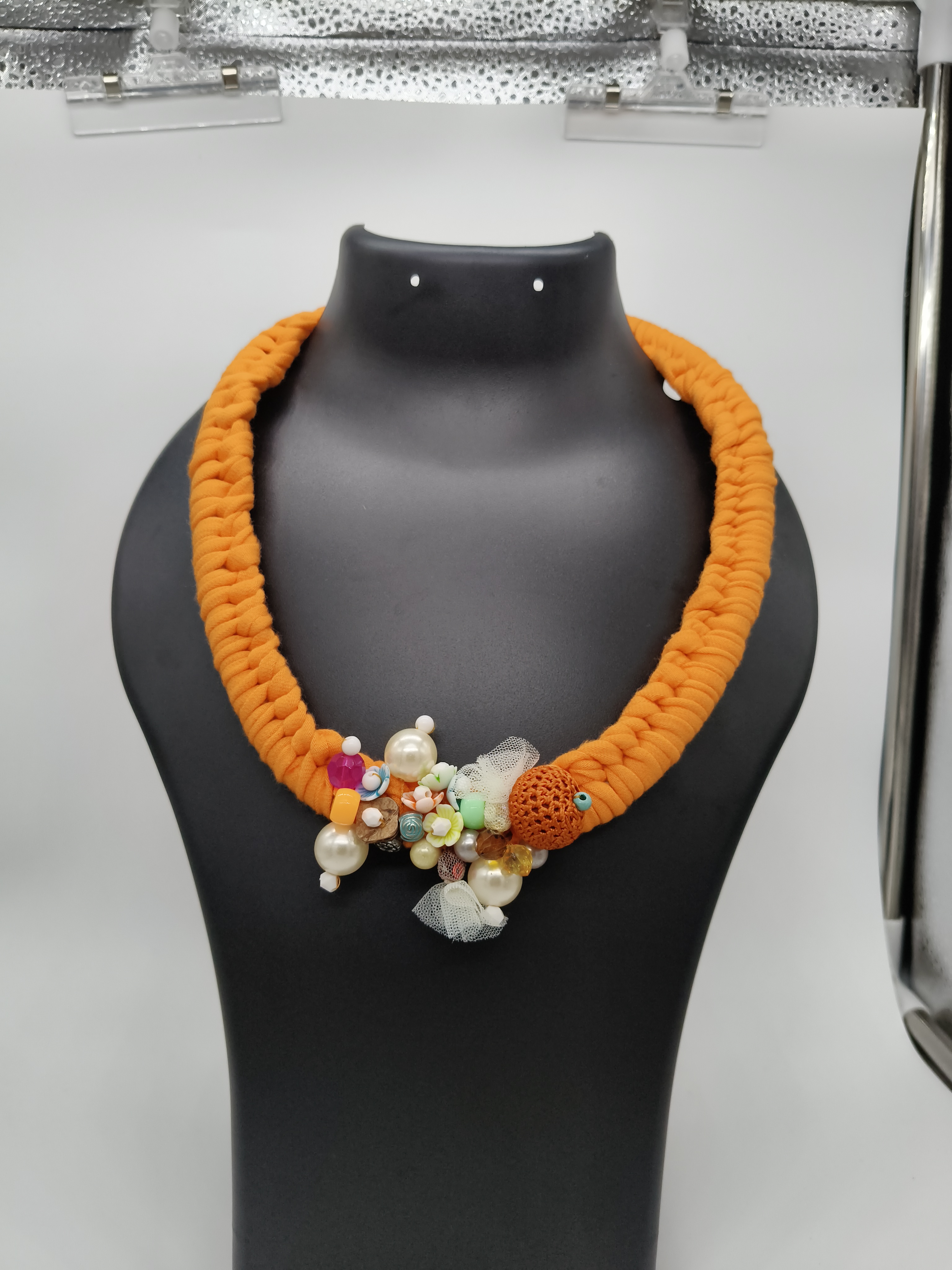 Handmade Orange Fabric Necklace