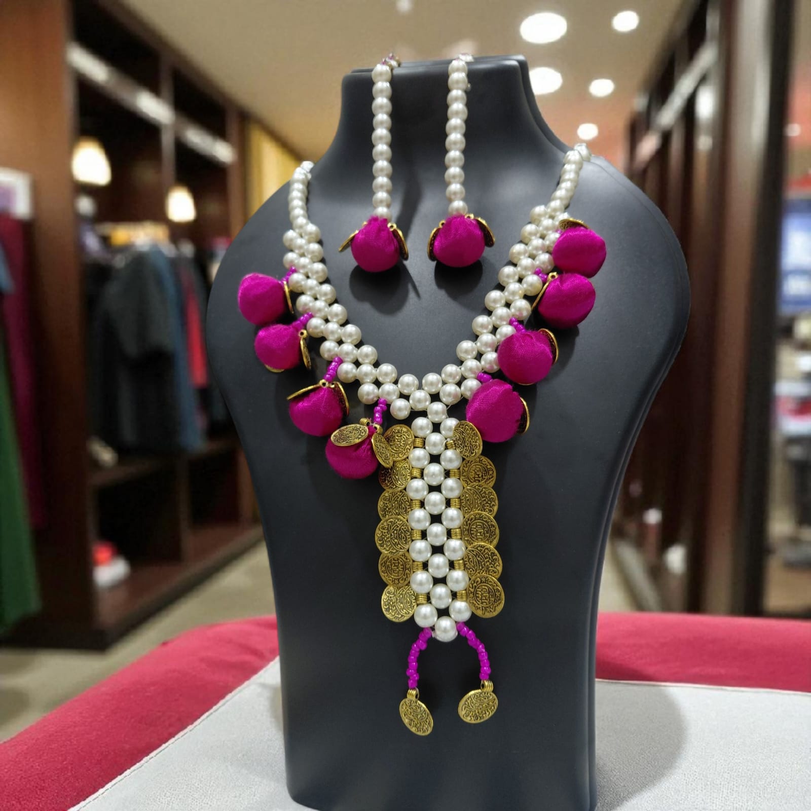 Handcrafted Pearl and Coin Necklace Set