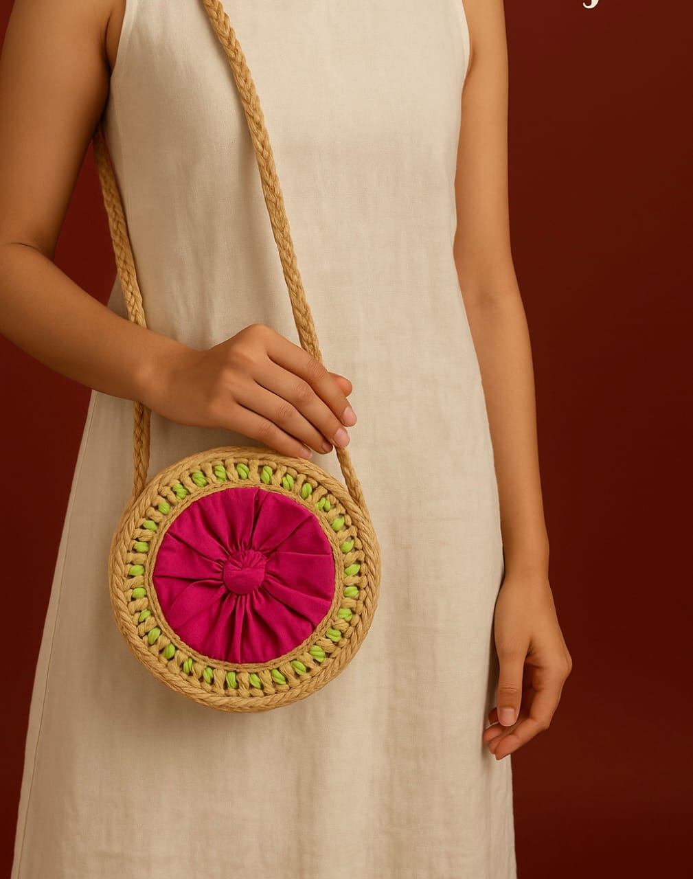 Handcrafted Round Straw Sling Bag