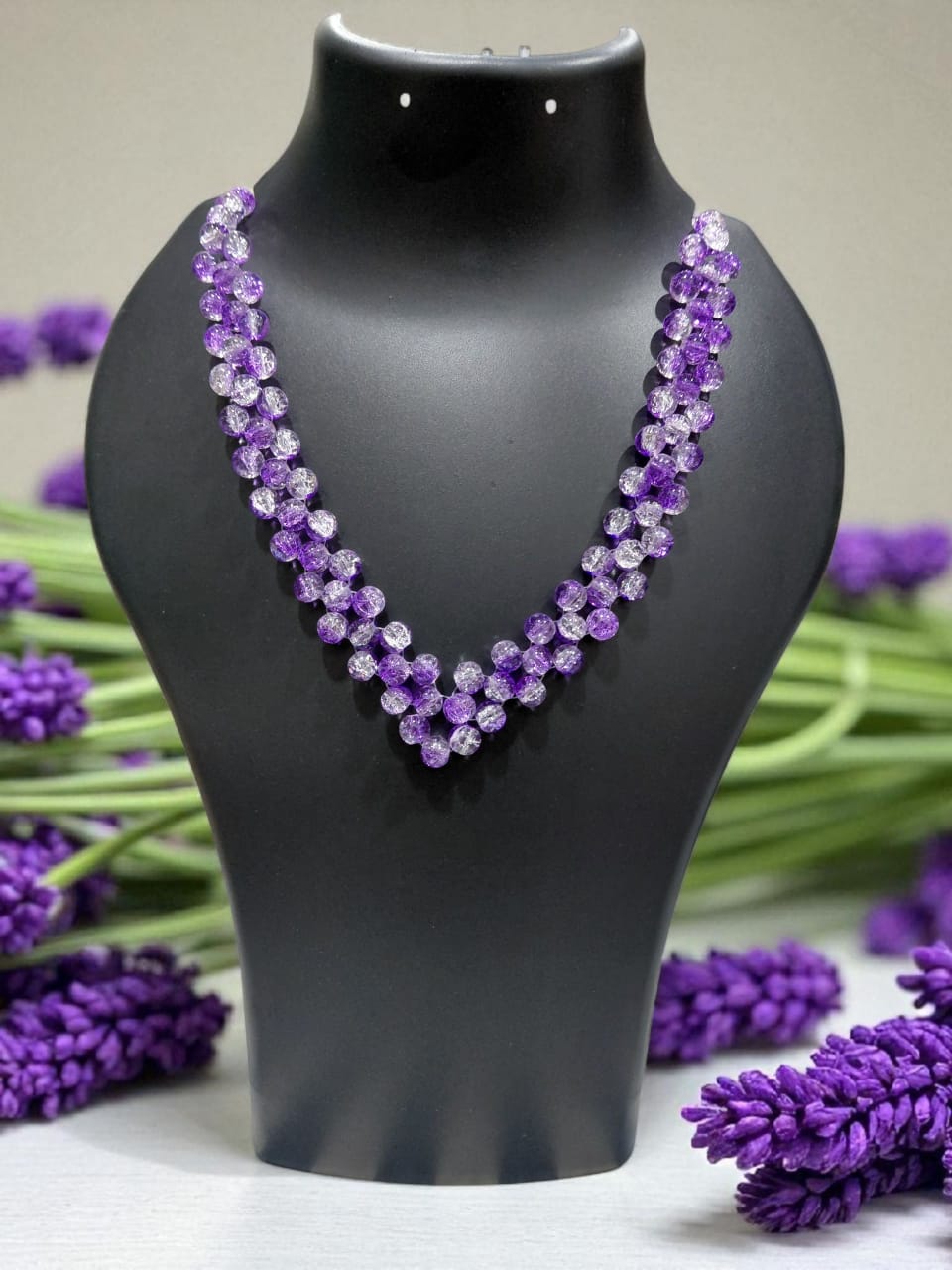 Purple Crystal Beaded Necklace