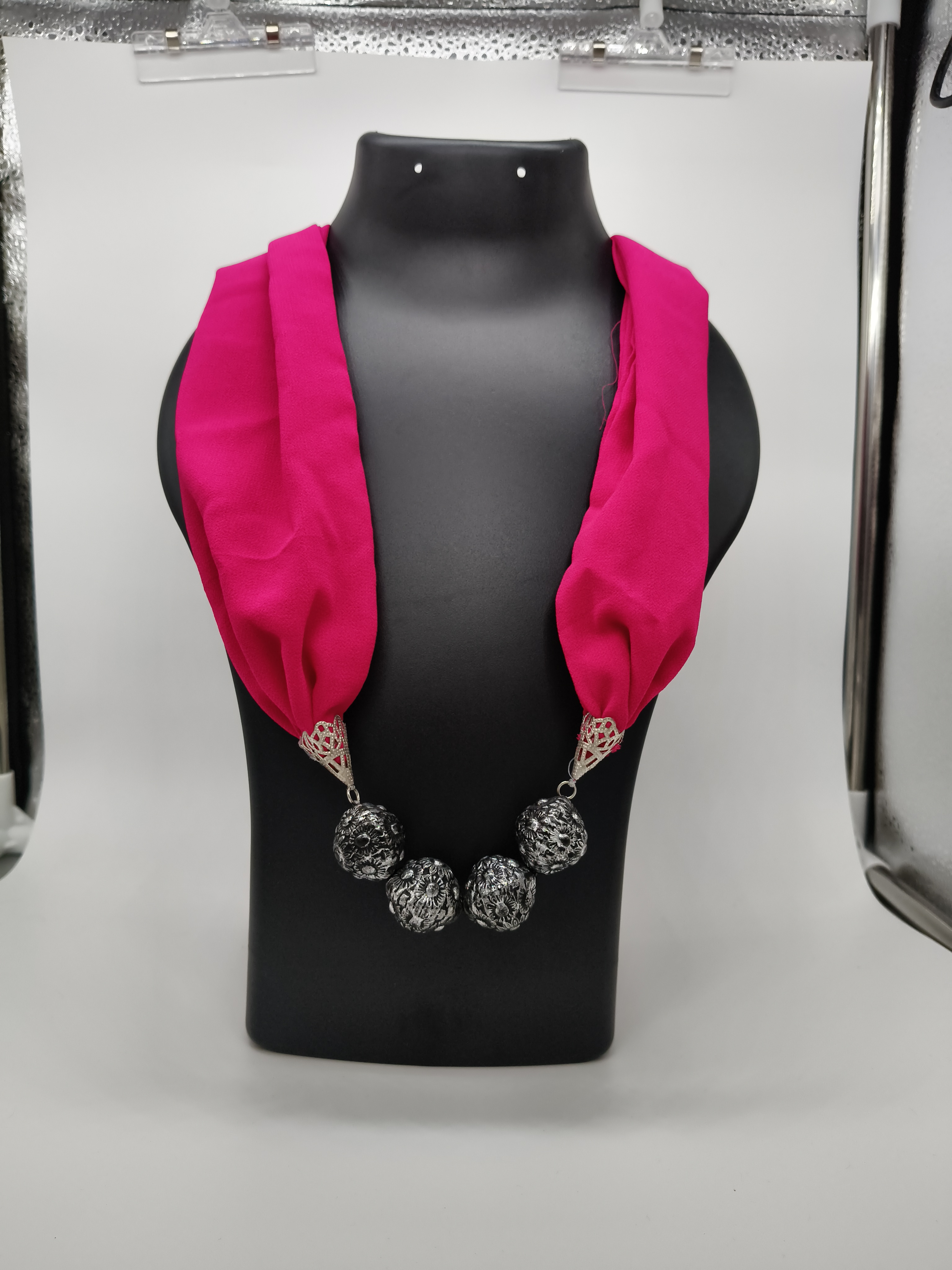 Pink Fabric Beaded Necklace
