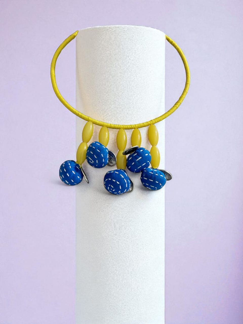 Handcrafted Yellow and Blue Beaded Necklace