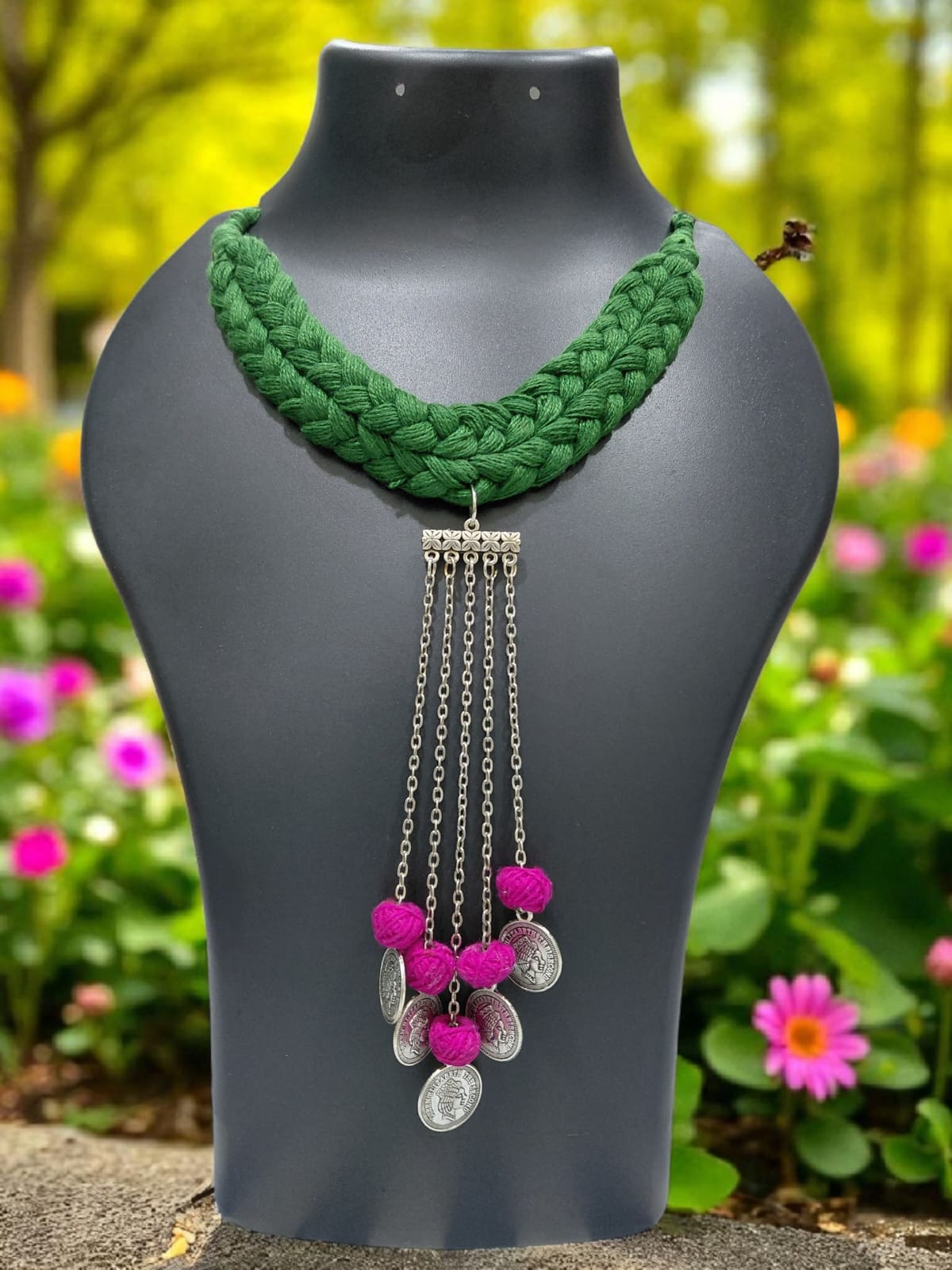 Handcrafted Green Braided Necklace