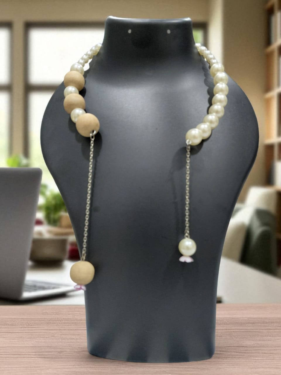 Pearl and Wood Bead Necklace