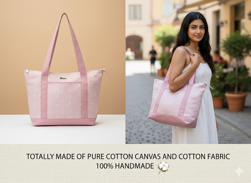 Pink Cotton Canvas Tote Bag