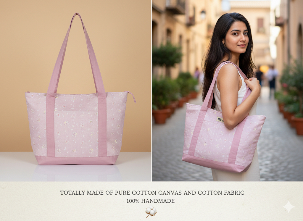 Pink Cotton Canvas Tote Bag