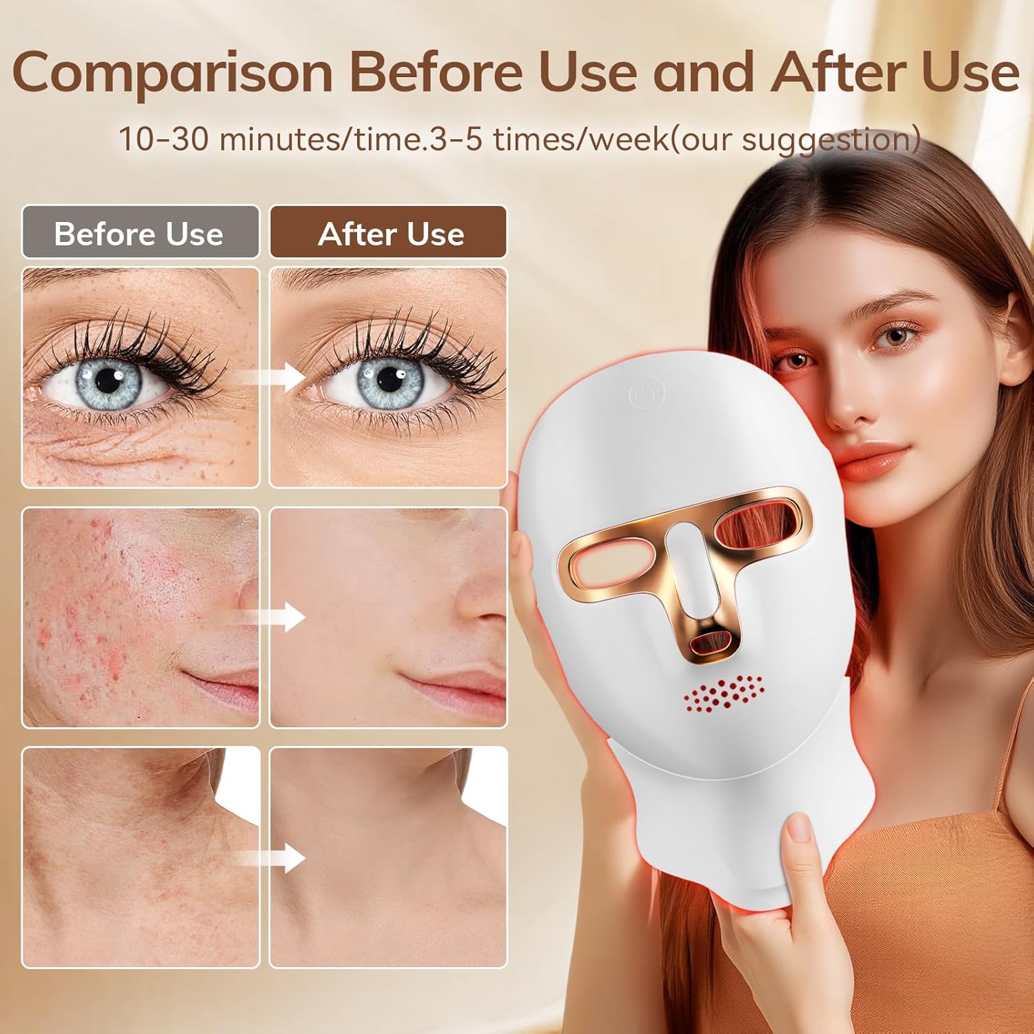 Red Light Therapy Mask for Face, 120 LED Wireless Light Therapy with Neck Device