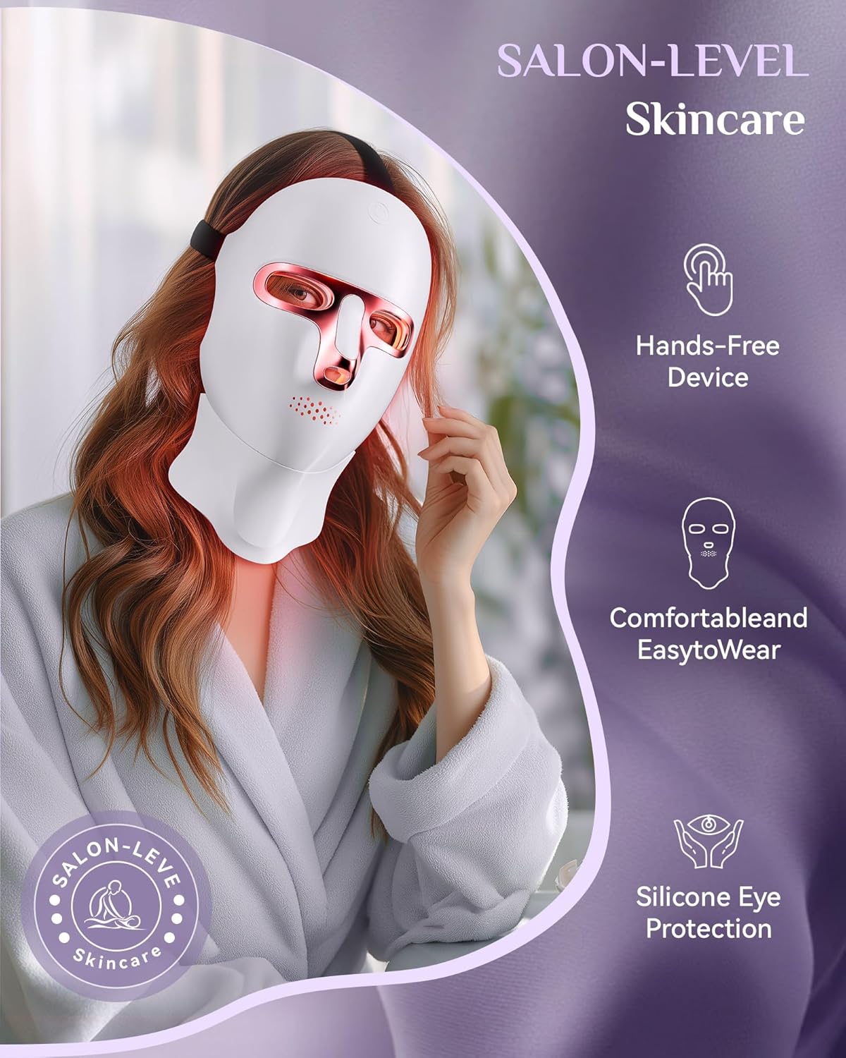 FOLOKE Red Light Therapy Mask for Face and Neck, LED Facial Light Therapy, USB C Rechargeable, Infrared Mask for Home, Work, Travel, Yoga