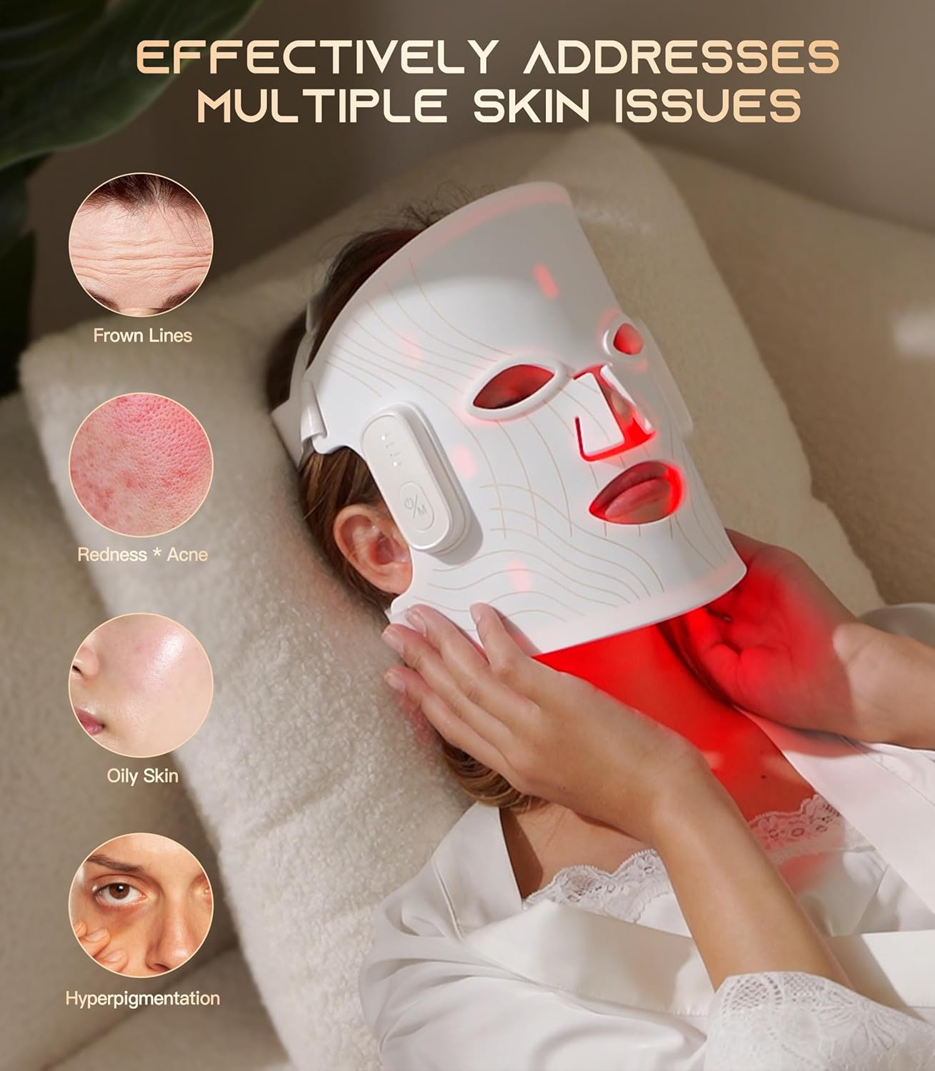 Red Light Therapy for Face, Wireless LED Facial Mask with Near Infrared