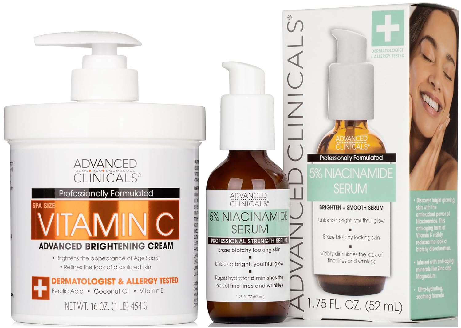 Advanced Clinicals Vitamin C Brightening Cream & Niacinamide Serum Set