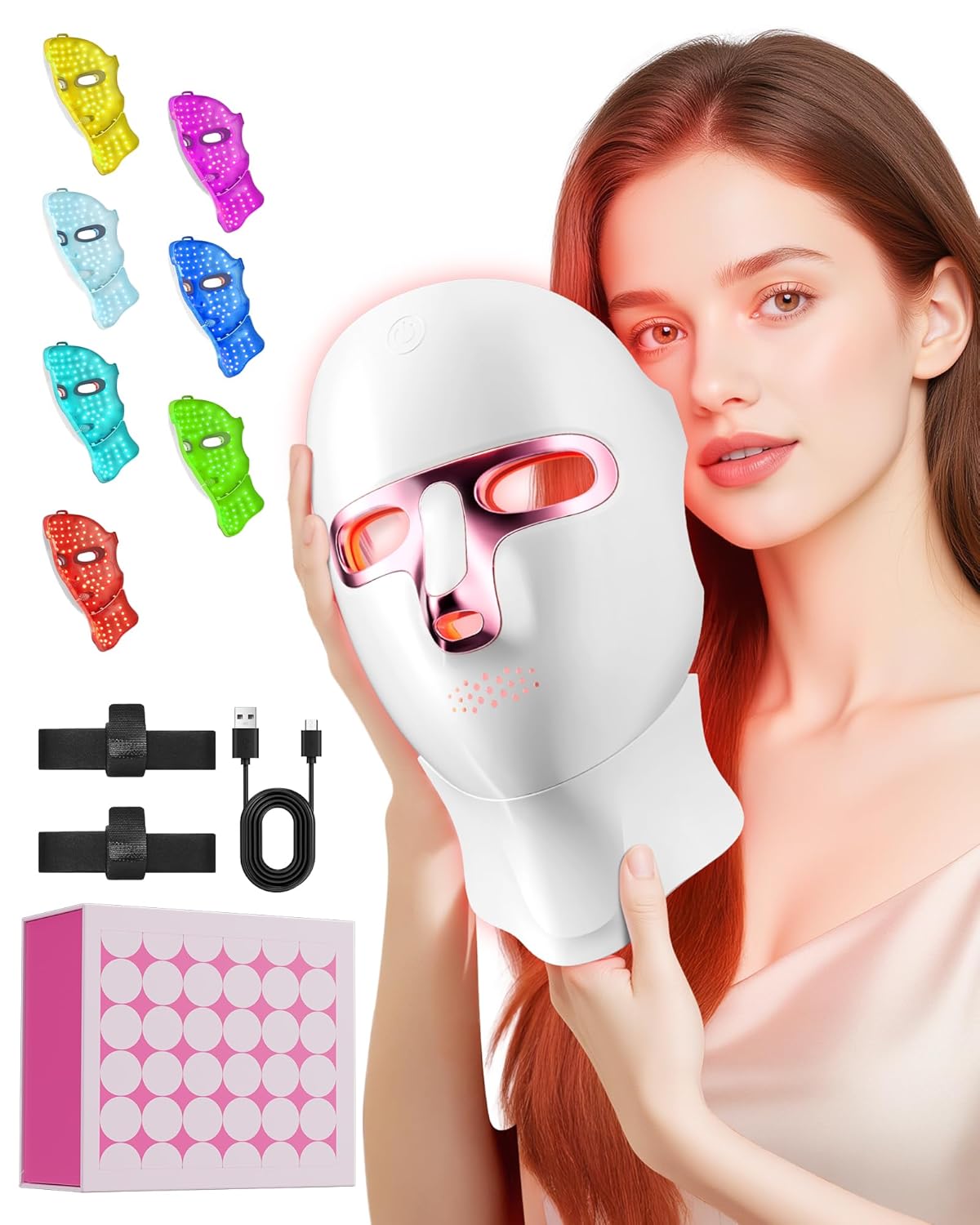 FOLOKE Red Light Therapy Mask for Face and Neck, LED Facial Light Therapy, USB C Rechargeable, Infrared Mask for Home, Work, Travel, Yoga