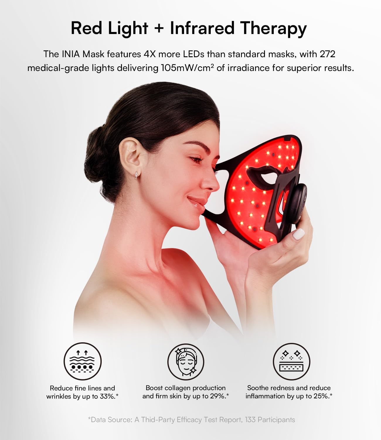 INIA Red Light Therapy Mask for Face, Wireless LED Facial Mask with Near Infrared