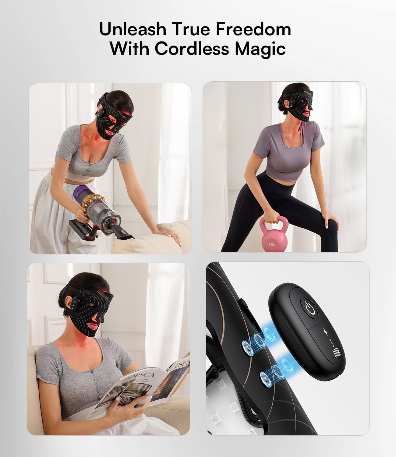 INIA Red Light Therapy Mask for Face, Wireless LED Facial Mask with Near Infrared