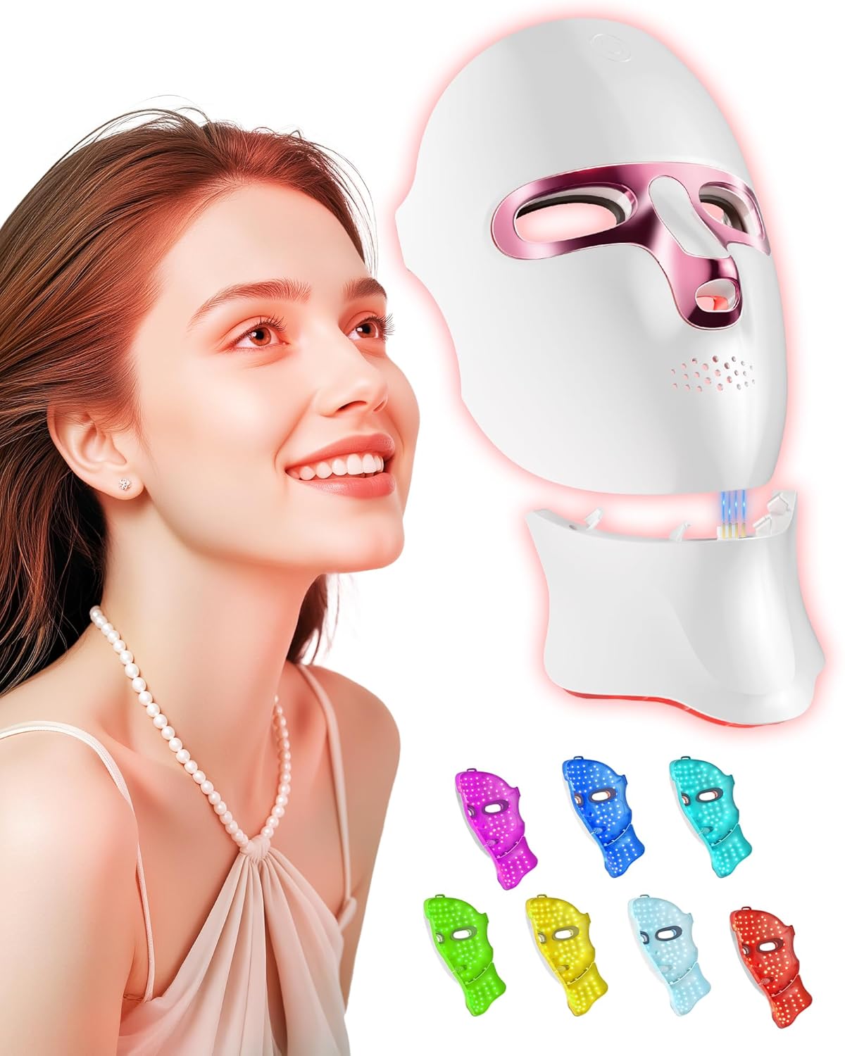 FOLOKE Red Light Therapy Mask for Face and Neck, LED Facial Light Therapy, USB C Rechargeable, Infrared Mask for Home, Work, Travel, Yoga