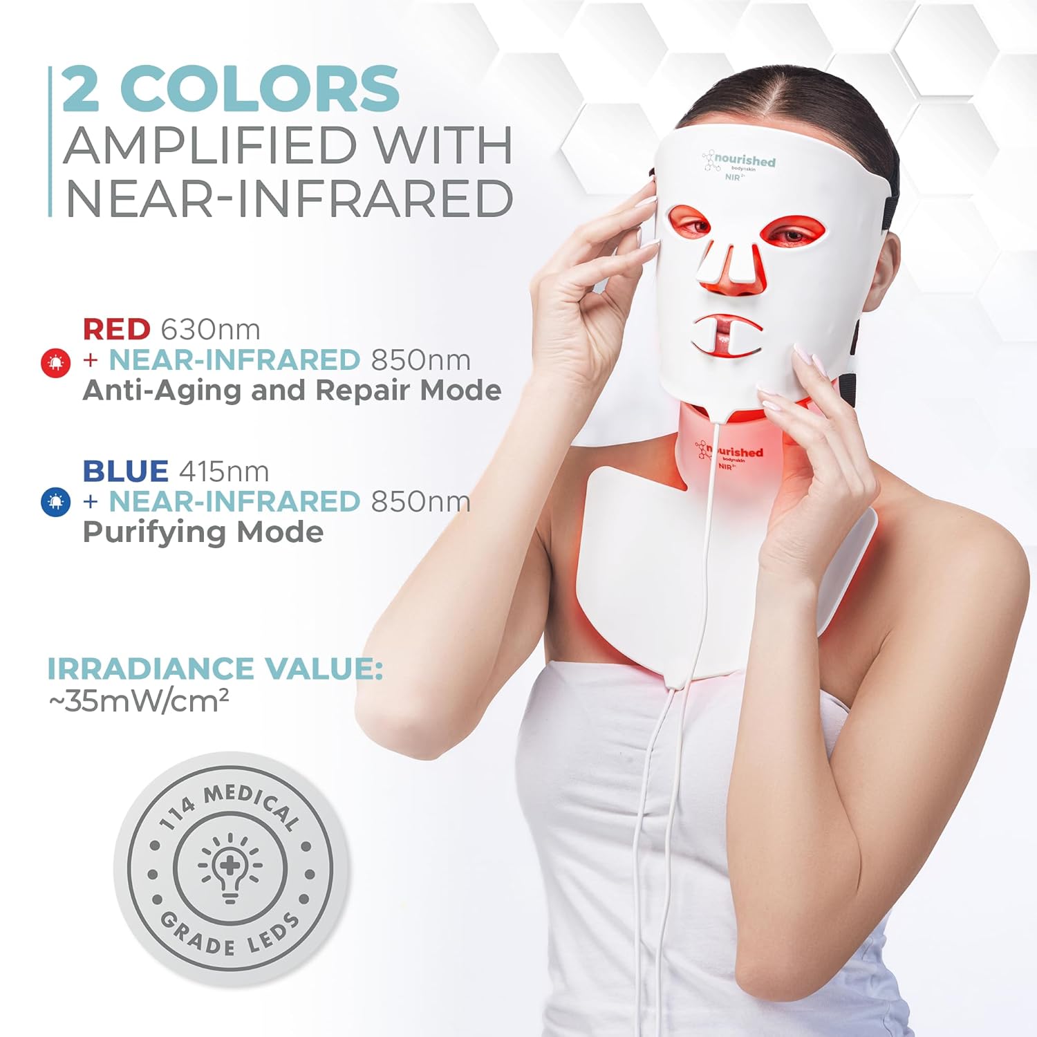 LED Face Mask with Near Infrared Blue Red Light Therapy for Face, 228 LEDs, Skin Care Tool for Wrinkles, Anti-aging